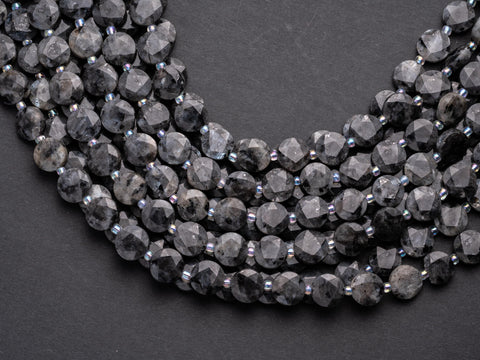 Natural Larvikite Star Cut Disc Beads, 10mm disc, Natural Black Labradorite beads, Larvikite Stone, Full Strand, DS005