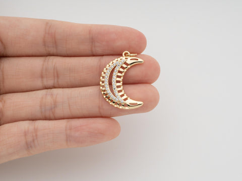 Gold Crescent Moon Charm CZ Micro Pave, Luna, Crescent Moon Pendant, Crescent Moon Bracelet, Cubic Zirconia Charm Crescent Charm CPG1095