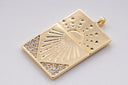 Gold cz sunray rectangle tag, 19x13mm, sunray pendant, Sun Pendant, cz sun pendant, Celestial Jewelry,CPG375-CPS375