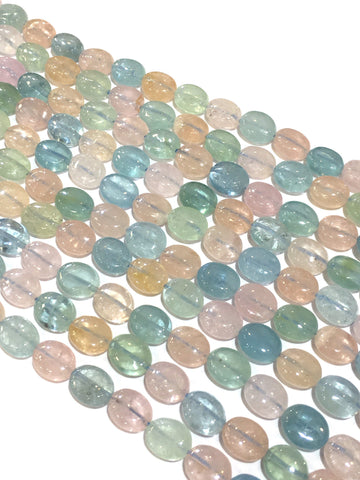 Natural Aquamarine and Morganite oval beads, FULL STRAND