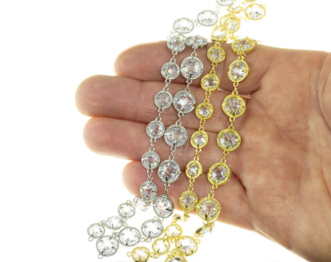 Chain With Briolette Cut Two Side Faceted CZ,Two Sided Diamond By The Yard Link Chain,CHG026-CHS026