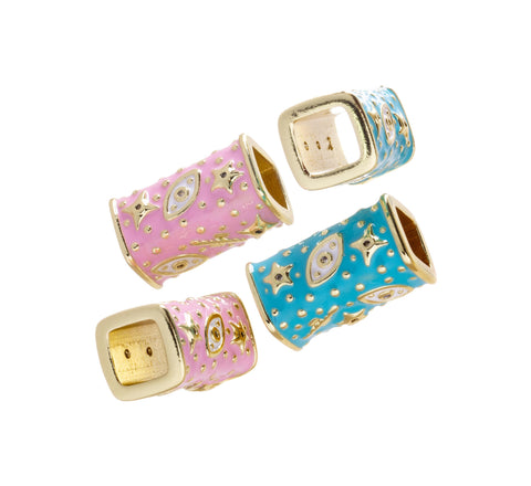 Talisman Square Tube Bead,Gold Talisman Evil Eye And Star Spacer Bead,Large Hole Spacer Bead For Leather Cord,Paracord Or Chain,SPG149
