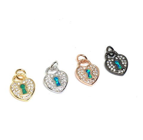 Dainty Love charm set with cz and opal,Minimalist Gold Heart Charm,Pave Heart Charm,CP299