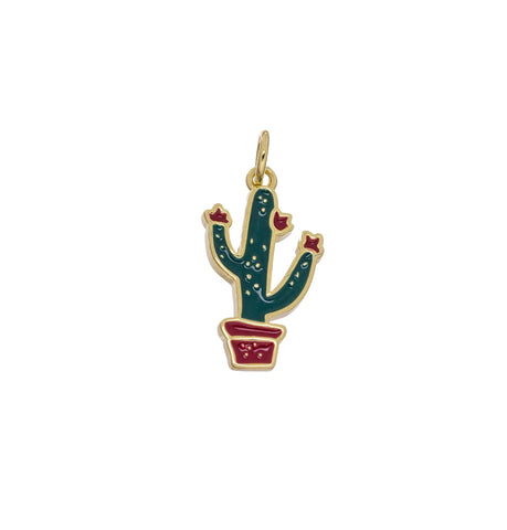 Cactus Desert Tree Charm In Planter,Cactus Tree Charm With Green And Red Enamel,Cactus Desert Tree Charm,Succulent Plant Lover Gift,CPG2483