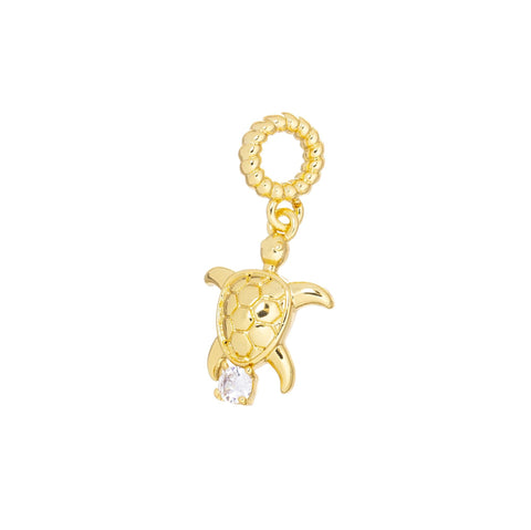 Sea Turtle Golden Charm With CZ,Turtle Charm For Necklace,Sealife Turtle Charm,Nautical Jewelry Making Charm,CPG2478