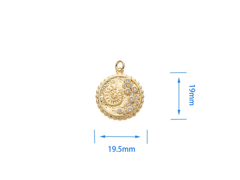 Gold or Silver Coin Charms 18K Gold Plated Conch Shell, Spiral Shell Medallion, Beach Charm for Bracelet or Necklace, CPG1116, CPS1116