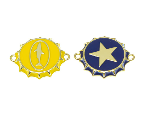 18k Gold Bottlecap Star or Shark Connector Charm, Bottlecap Connector Pendant, Great for Layering, Star or, Shark Medallion CPG1666, CPG1665