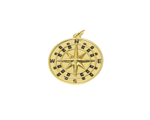 18k Gold Compass Charm or Pendant, Medallion Charm, Travel Charm, North Star Charm, Dainty CZ Compass Pendants, CPG1667,CPG1668