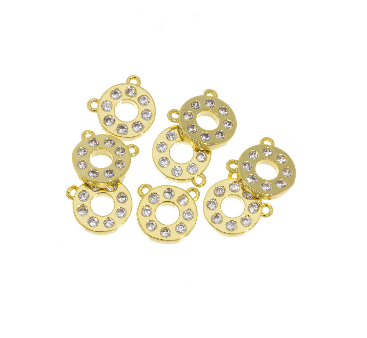 Gold Disc Connector, Micro Pave CZ  Circle Connector Charm,CNG054