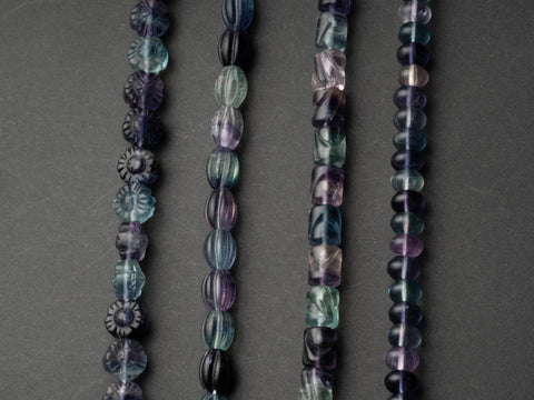 Natural Rainbow Fluorite Beads, 3 Styles Available: #001 Grooved Barrel, #002 Roundelle #003 Grooved Drum #004 Flower, FL001-004
