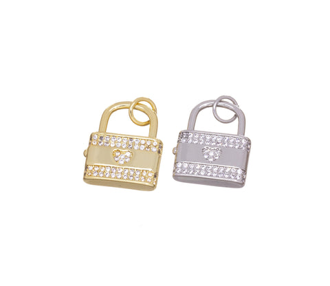 18k Gold or Silver CZ Lock, Heart Set CZ, Lock CZ charm, Lock pendant, Lock to your heart, Gold Lock, Silver Lock, CPG2364,CPS2364