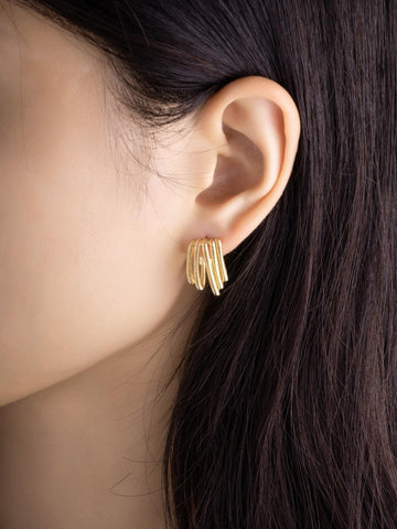 Gold Five Band Hoop Stud Earrings, Gold plated Brass, Round Circle Earrings, ERG347