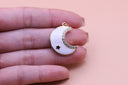 White enamel Moon cz accent Pendant, 22x18mm, crescent moon pendant, moon charm, white moon jewelry,CPG245