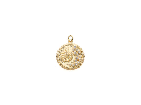Gold or Silver Coin Charms 18K Gold Plated Conch Shell, Spiral Shell Medallion, Beach Charm for Bracelet or Necklace, CPG1116, CPS1116