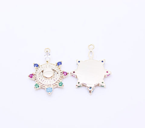 Gold or Silver rainbow Cz Round Eye Charm, Eye Protection, 14x17mm eye guardian, guardian pendant,CPG359-CPS359