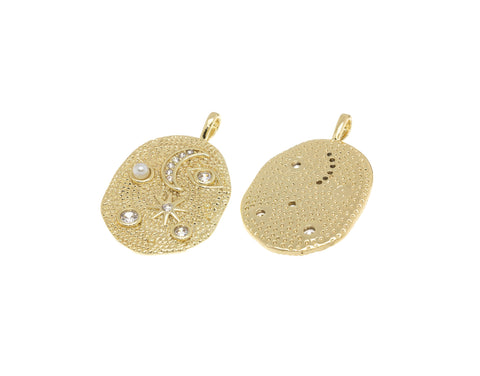 Star Moon Crescent Charm,Gold Star And Moon Pendant,CZ Moon Star End Eye Charm ,1 pc,5pcs or 10 pcs,WHOLESALE,CPG636-CPS636