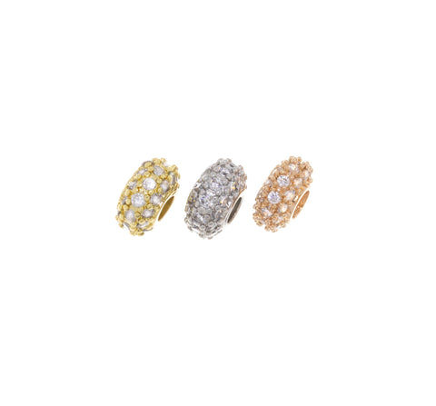 Donut Rondelle Round Tire CZ Spacer In Gold Silver & Rose Gold,Tire Spacer With CZ,Large Hole Spacer Bead For Bracelet Or Necklace ,SPG042