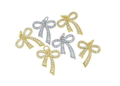 Ribbon Bow Tie Pave CZ Charm,Minimalist Ribbon Bow Tie Charm,Timeless Bow Tie Charm For Jewelry,CPG662,CPS662