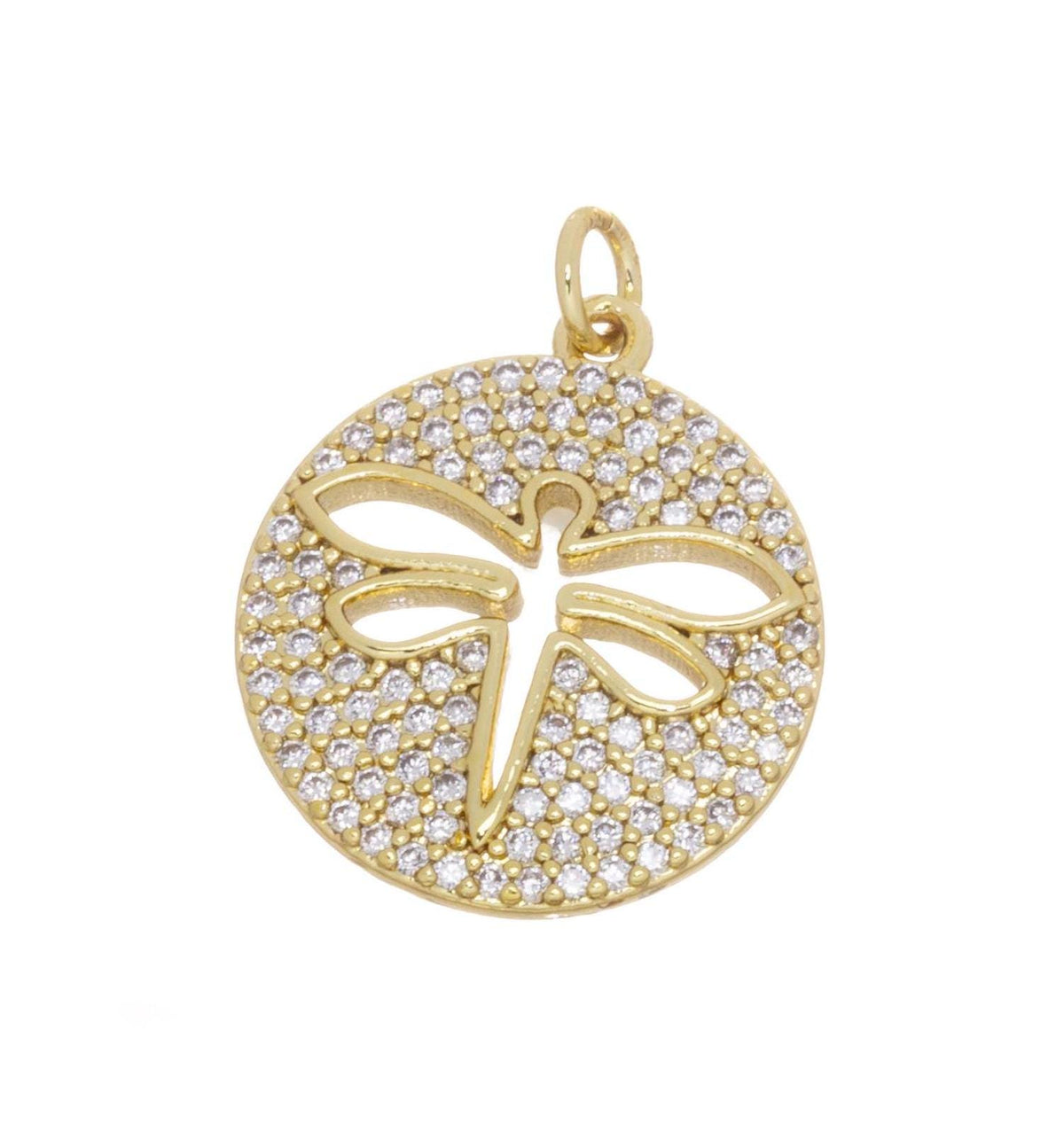 Gold Pave CZ Dragonfly Charm,Dragonfly Disc Coin Pendant,Dragonfly Charm For Jewelry Making,CPG813