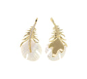 Feather Charm With White Mother Of Pearl,MOP Gold Leaf Charm,Shell Gold Pave Feather Pendant,Feather Pendant For Necklace,CPG717