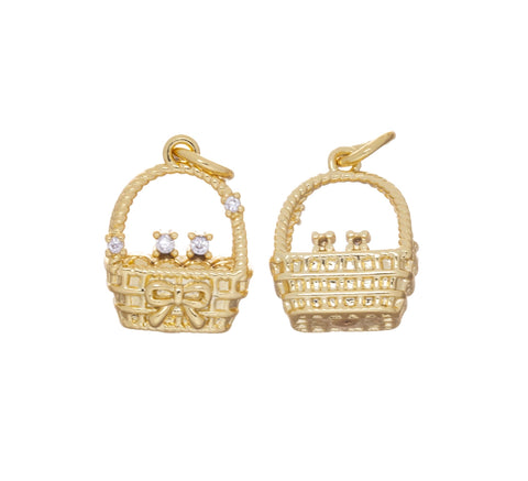 Gold Basket Charm,Easter Egg Basket Charm,Woven Basket Charm For Jewelry Making,Weaved Egg Basket Charm,Small Egg Basket,Easter Gift,CPG2461