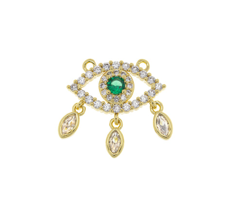 Gold Pave Evil Eye Connector Necklace Charm,CZ Evil Eye Connector Charm,Evil Eye Connector With Baguette CZ,CNG057