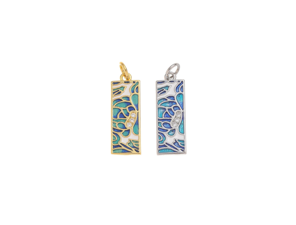 18k Gold or Silver CZ Bezel Set Shiny Rectangle Blue Mosaic Charm, Everyday wear Dainty Charm, Minimalist Jewelry, Artsy, CPG1577 CPS1577