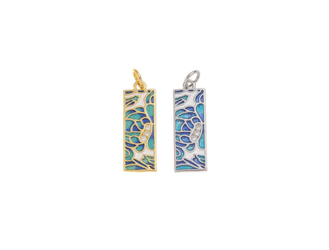 18k Gold or Silver CZ Bezel Set Shiny Rectangle Blue Mosaic Charm, Everyday wear Dainty Charm, Minimalist Jewelry, Artsy, CPG1577 CPS1577