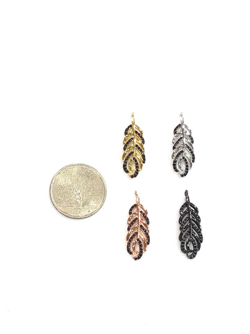 Boho feather black cz charm/ pendant
