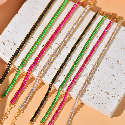 Tennis Bracelet Gold,Baguette Tennis Bracelet,Diamond Dainty Bracelets, Adjustable Tennis Bracelets .