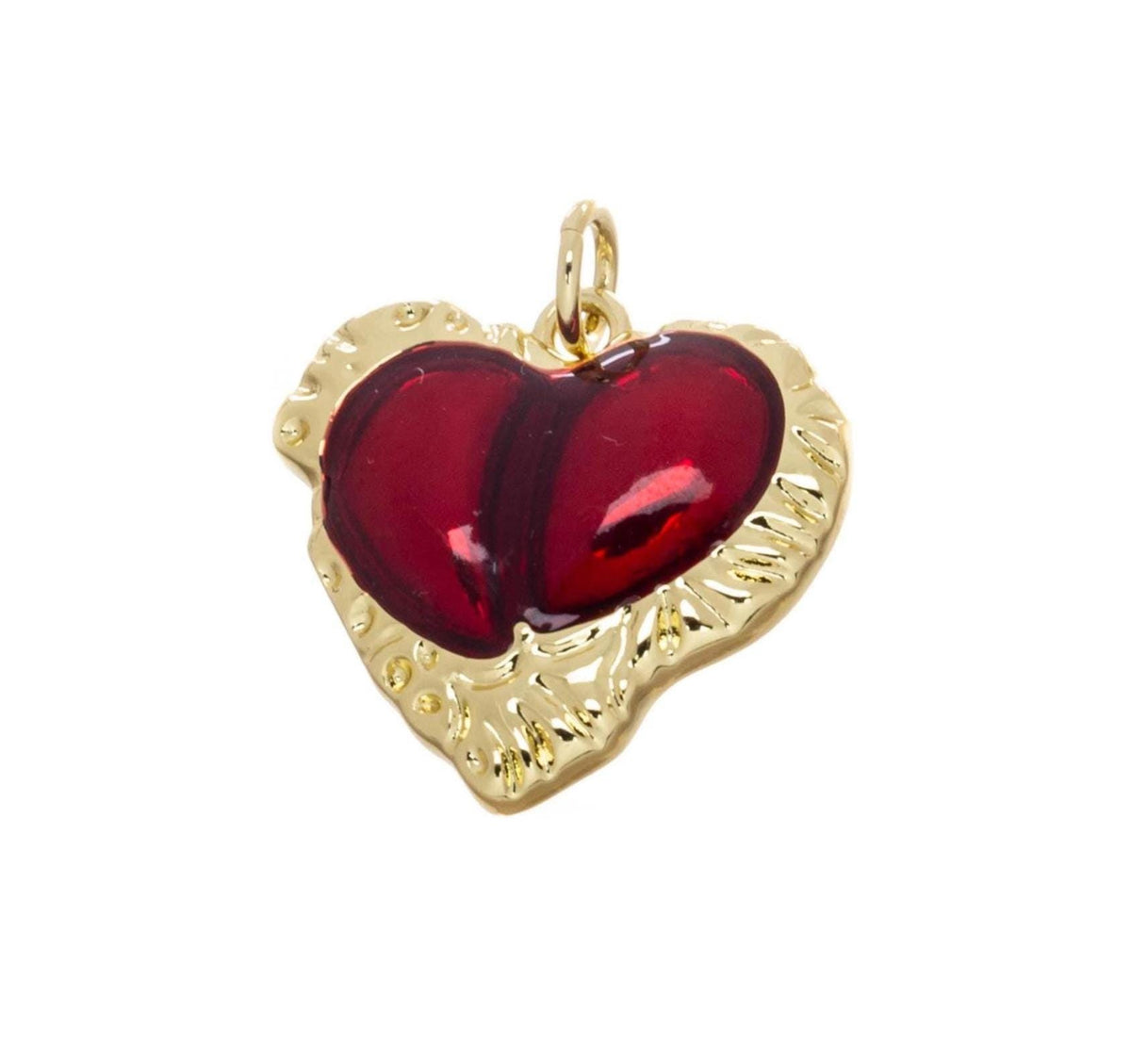 Red Enamel Free Form Textured Heart Charm,Shiny Red Heart Charm For Jewelry Making,Enamel Gold Heart Charm,Hammered Gold Heart Charm,CPG2555