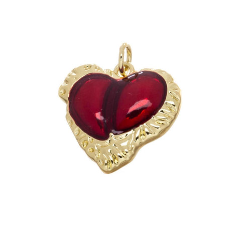 Red Enamel Free Form Textured Heart Charm,Shiny Red Heart Charm For Jewelry Making,Enamel Gold Heart Charm,Hammered Gold Heart Charm,CPG2555
