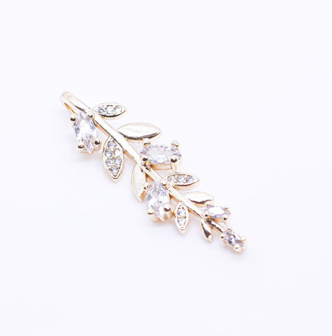 Gold Leaf Charm,Vine Gold leaf, CZ Leaf Pendant,1pc Or 10 pieces,WHOLESALE,CPG275-CPS275