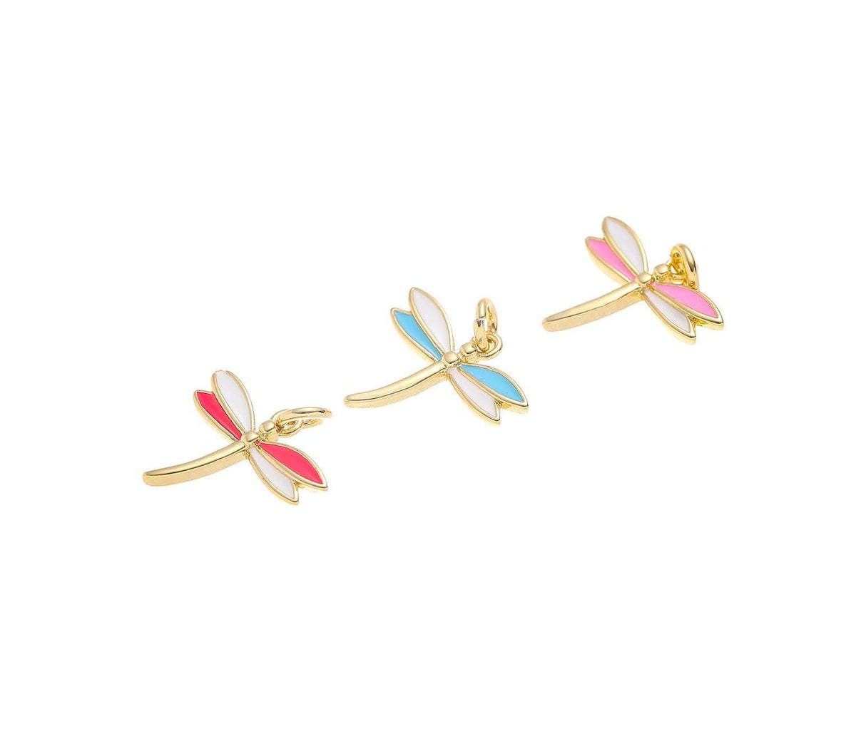 Gold Enamel Dragonfly Charm,Red Blue Pink Dragonfly Charms,Dainty Dragonfly Charm For Jewelry Making,Enamel Dragonfly Charm,CPG1561
