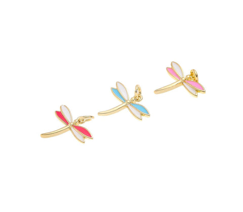 Gold Enamel Dragonfly Charm,Red Blue Pink Dragonfly Charms,Dainty Dragonfly Charm For Jewelry Making,Enamel Dragonfly Charm,CPG1561