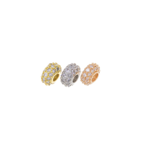 Donut Rondelle Round Tire CZ Spacer In Gold Silver & Rose Gold,Tire Spacer With CZ,Large Hole Spacer Bead For Bracelet Or Necklace ,SPG042