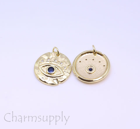 Gold or Silver Round Evil Eye Pendant, 18mm, Evil eye Protection, Evil Eye Spiritual Jewelry, Eye Pendant, 1 pc or 10 pcs,CPG110,CPS110