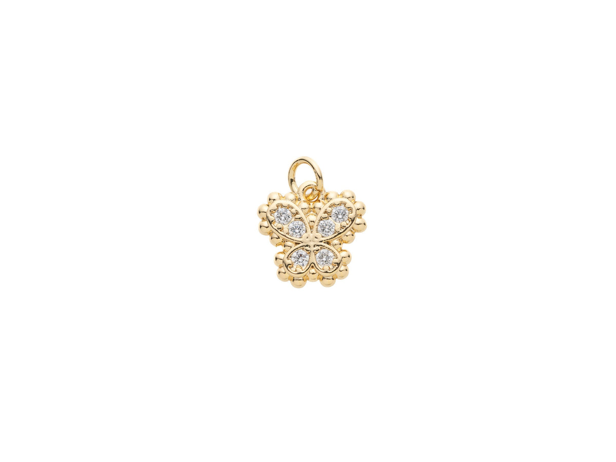 Gold Butterfly Charm With Micro Pave Stones,Delicate Butterfly Charm Necklace,CPG090