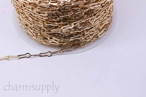 Gold Small Lightbulb Style Chain, 16x4.6mm, Gold Specialty Style Chain, Gold Layering Chain, 1 ft, 10 ft, 30 ft, WHOLESALE, CH-100180