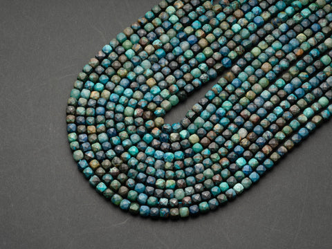 Natural Black Agate, or Blue Chrysocolla Dice Gemstone beads, Gemstone Spacer 4mm x 4mm, MC058 MC060,
