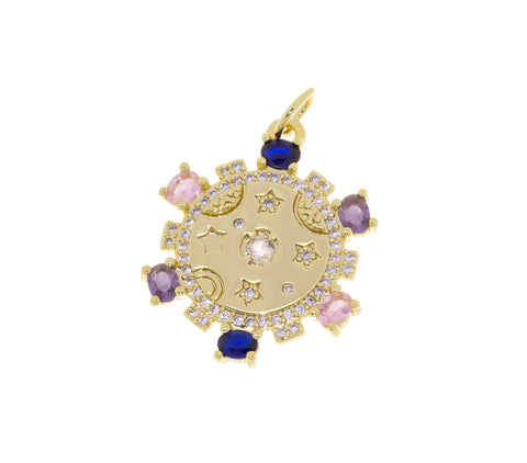 Gold  Star CZ Pendant,Star Gold Multi Color CZ Charm,Gold Celestial Star Necklace Charm,Jewelry Making Supply,CPG761