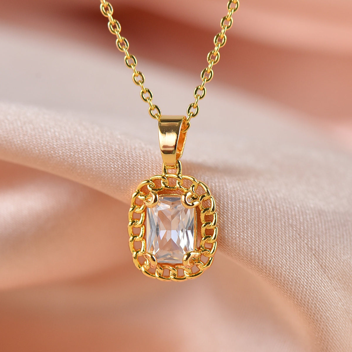 Gold Connector Charm For Necklace, CZ Connector Charm With Radiant Cut Stone In The Middle,CPG321