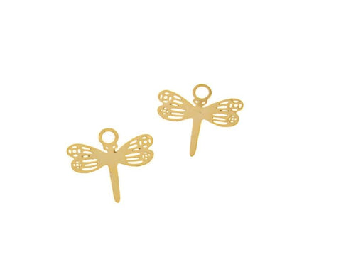 Water Proof, Tarnish Proof Gold Dragonfly, Wisdom, Adaptability Charm, For Necklace or earrings, Boho Chic, SSPG023 Dragonfly