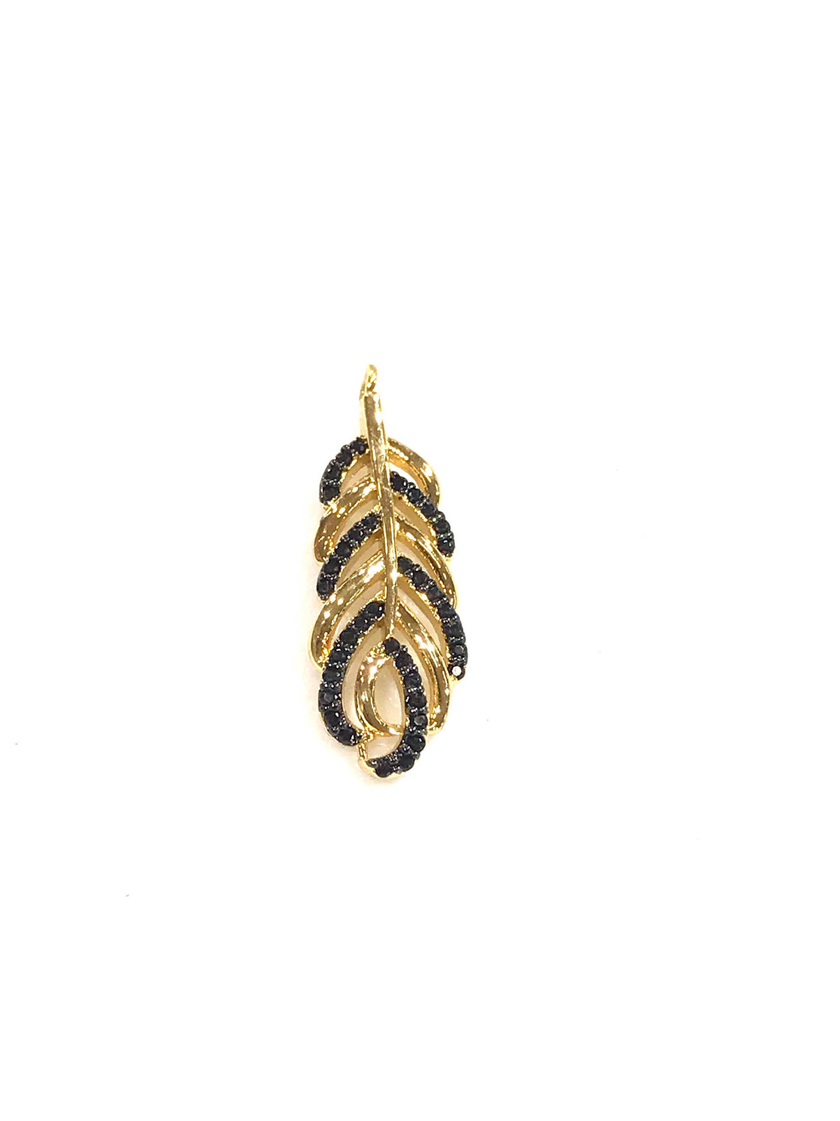 Boho feather black cz charm/ pendant