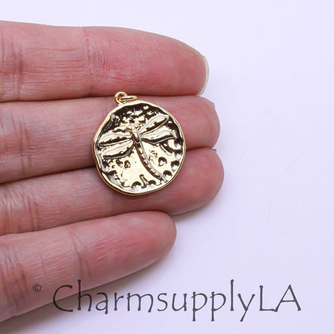 Gold or Silver Dragon Fly medallion, Wisdom, Change and Transformation, 18mm, 1 pc or 10 pcs, WHOLESALE,CPG262-CPS262