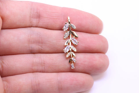 Gold Leaf Charm,Vine Gold leaf, CZ Leaf Pendant,1pc Or 10 pieces,WHOLESALE,CPG275-CPS275