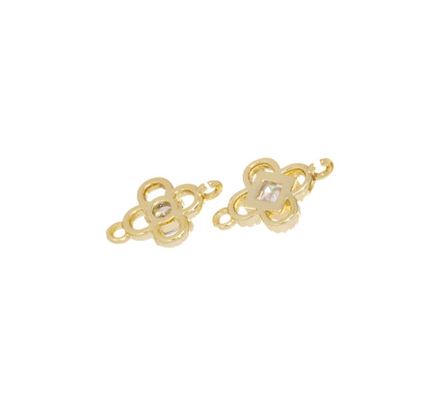 Gold 4 Leaf Flower Connector Charm,CZ Four Leaf Clover Connector Charm,Four Leaf Flower Connector For Bracelet And Earrings,CNG145-CNG146