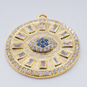 Evil Eye Pave Baguette Full Bling Disc Pendant,Large Evil eye Pendant, Evil eye jewelry, 23mm, 1 pc or 5pcs, WHOLESALE,CP123