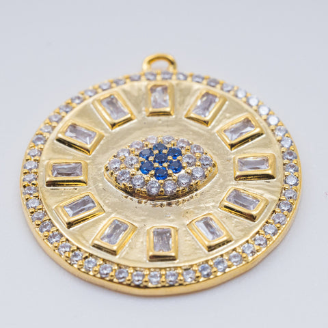 Evil Eye Pave Baguette Full Bling Disc Pendant,Large Evil eye Pendant, Evil eye jewelry, 23mm, 1 pc or 5pcs, WHOLESALE,CP123