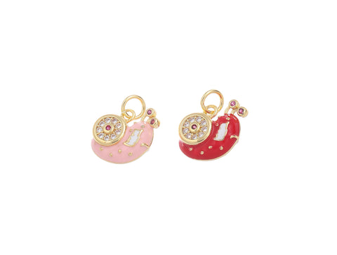 18k Gold Cute Snail Charm, CZ stones, Red or Peach Color, Snail, Slug, Patience charm, Charms for kids, CPG1613